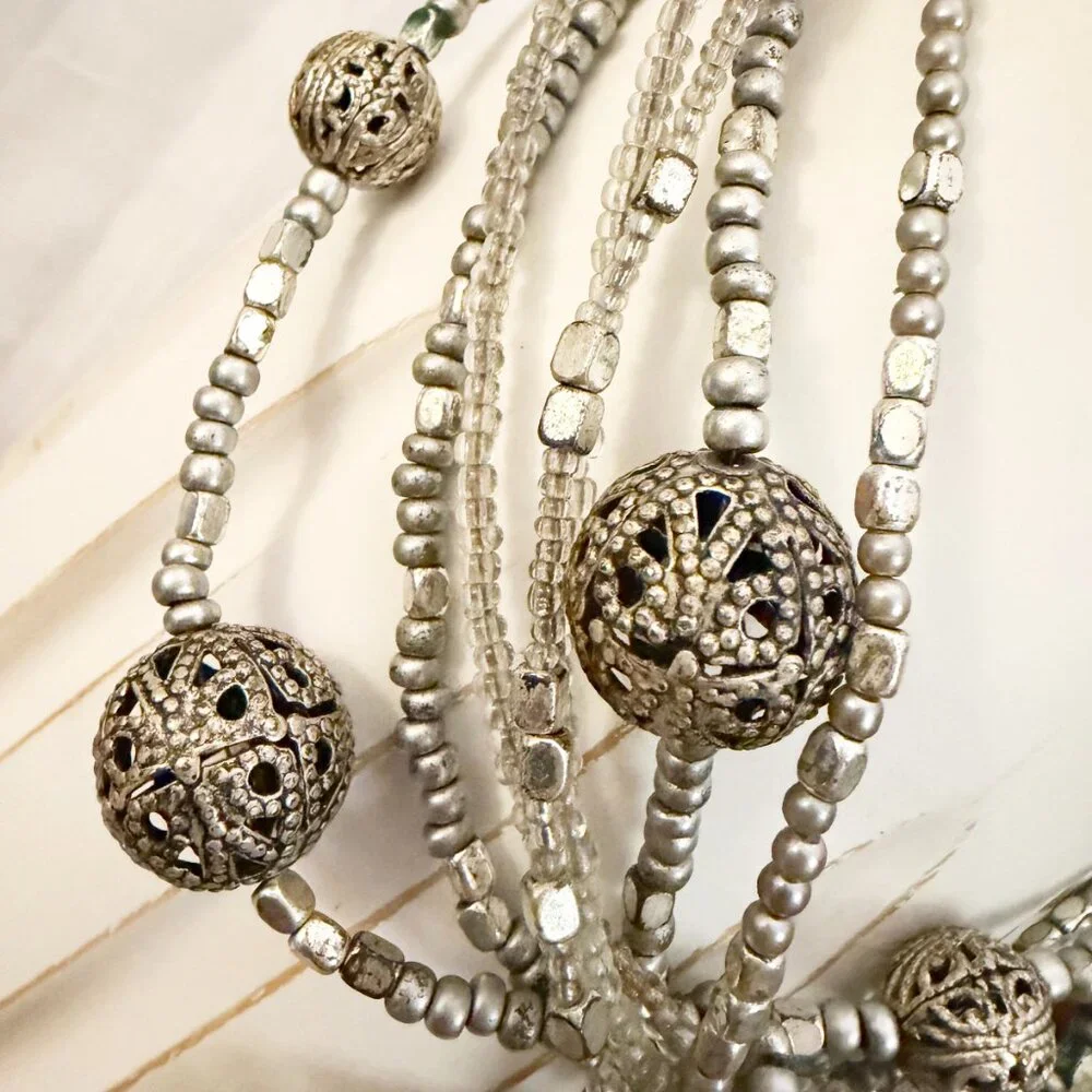Vintage Inspired Silver Filigree Statement Necklace Multi-Strand Boho Medallion - Picture 6 of 8